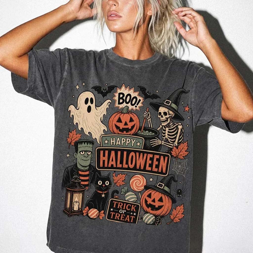 Vintage Happy Halloween Shirt Trick Or Treat Shirt Popular Halloween Apparel Gift Ideas - Merchluma