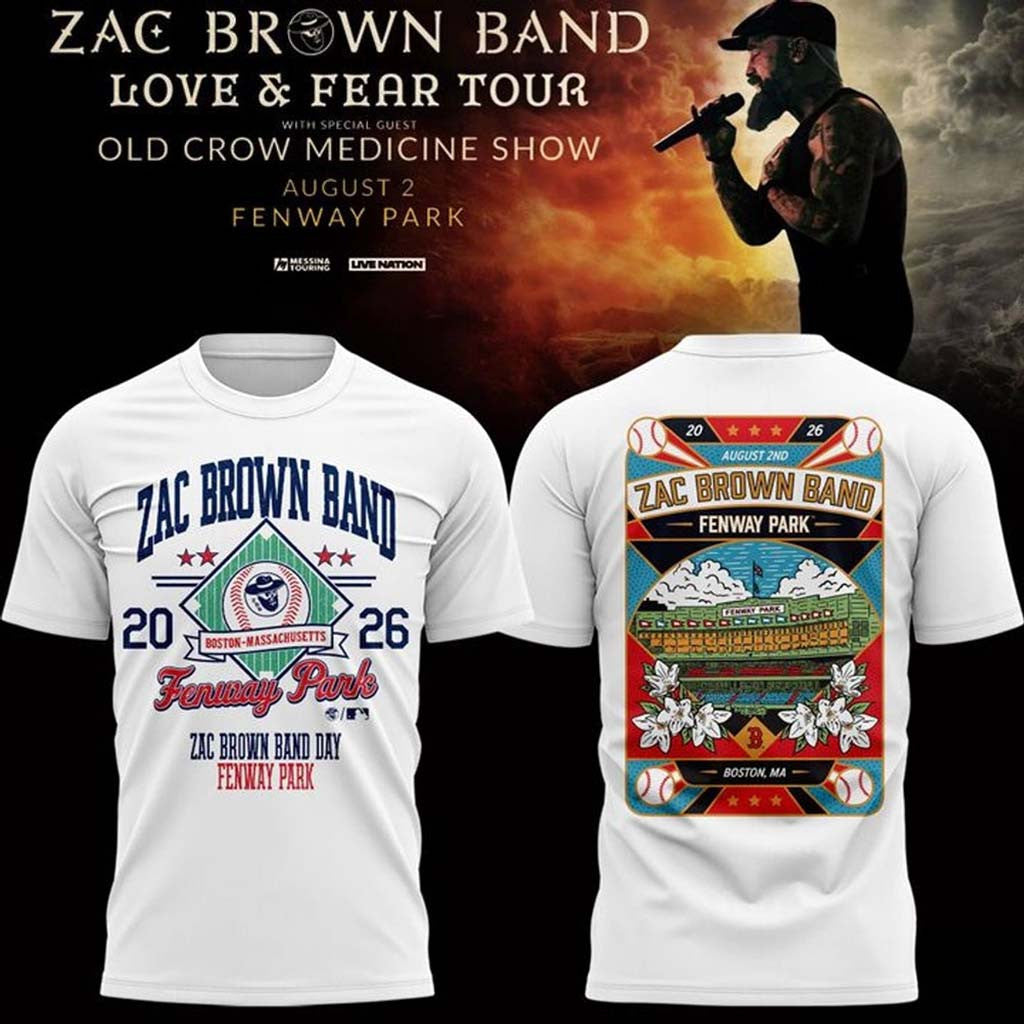 Zac Brown Band X Boston Red Sox Merch Fenway Park Love And Fear Tour White Shirt Gifts For Fans - Merchluma