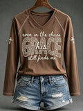 Even In The Chaos Grace Still Finds Me V-Neck Long-Sleeve Shirt Christian Faith Merch Gift - Merchluma