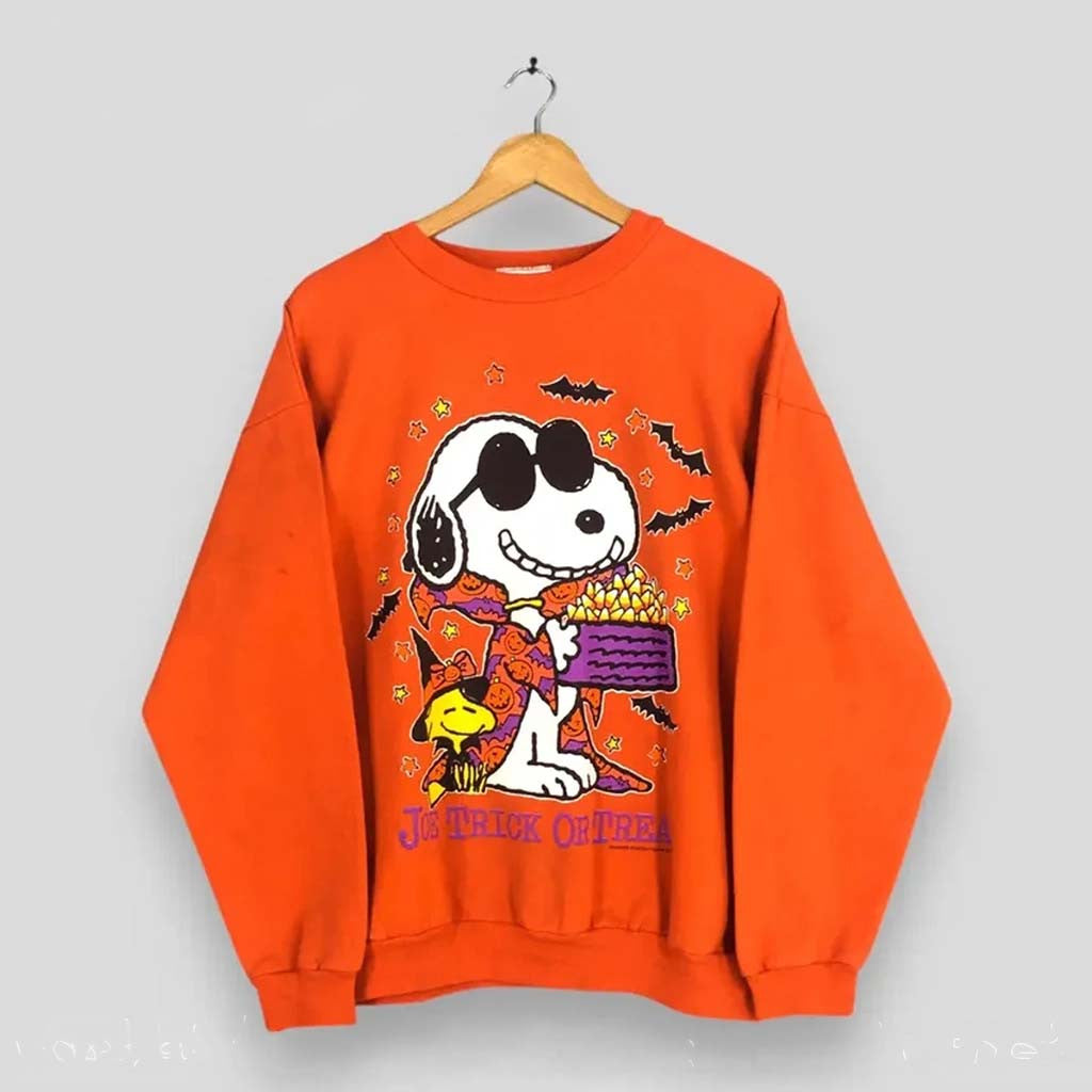 Vintage 90s Peanuts Snoopy Halloween Pumpkin Sweatshirt Cartoon Joe Trick Or Treat Sweatshirt - Merchluma