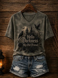 Hello Darkness My Old Friend V-Neck Shirt Gothic Halloween Apparel Fan Gift - Merchluma