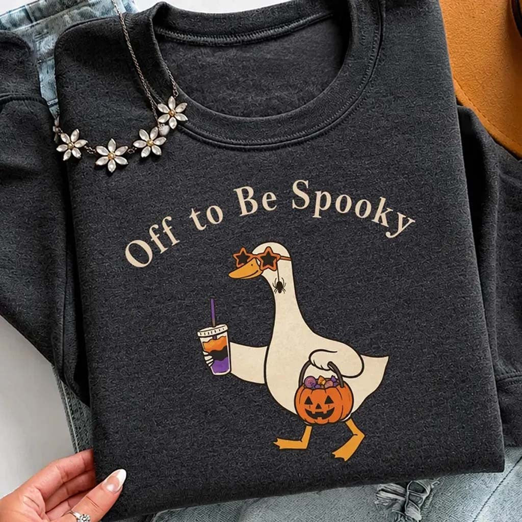 Off To Be Spooky Goose Holding Coffee Pumpkin Sweatshirt Funny Halloween Gift For Friends - Merchluma