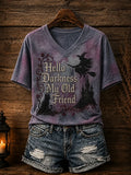 Hello Darkness My Old Friend V-Neck Shirt Halloween Merch Witchcraft Fan Gear - Merchluma