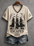 Funny Halloween Escaped Since 1692 Witches V-Neck Shirt Witchcraft Spooky Season Gift - Merchluma