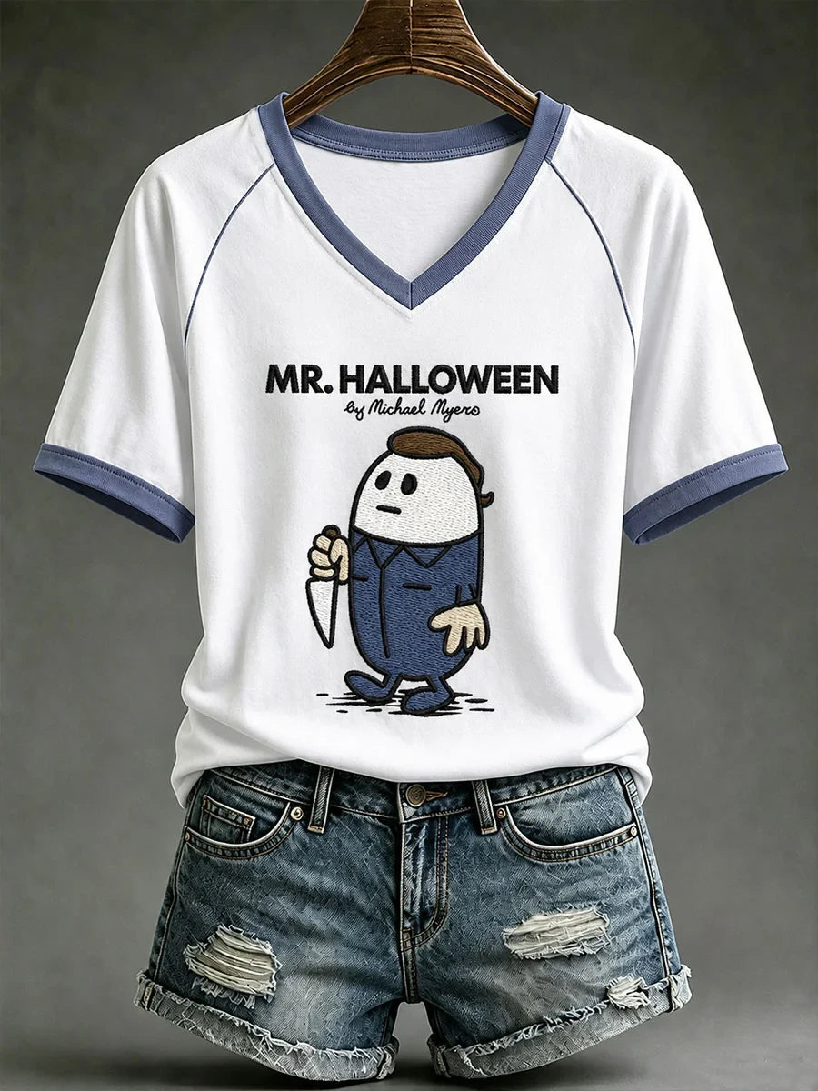 Mr Halloween V-Neck Shirt Horror Movie Shirt Birthday Ideas For Her - Merchluma
