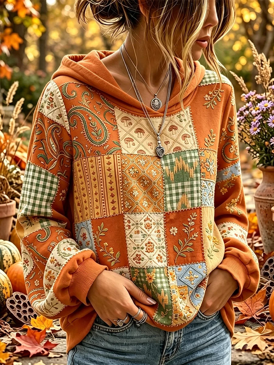 Autumn Patchwork Hoodie Thanksgiving Fall Festival Apparel Gift Ideas - Merchluma