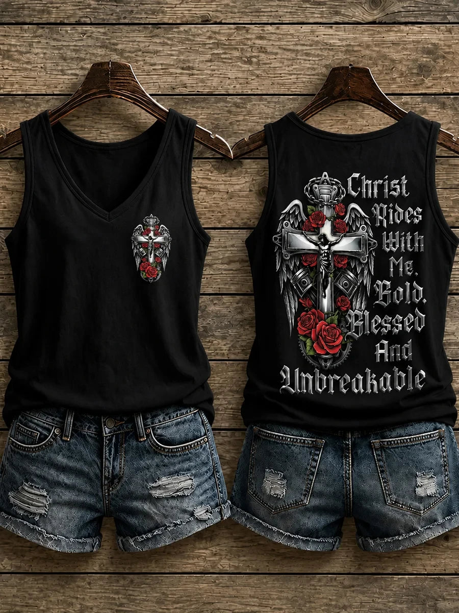 Christ Rides With Me Tank Top Christian Faith Bold Blessed Clothing Birthday Ideas For Women - Merchluma