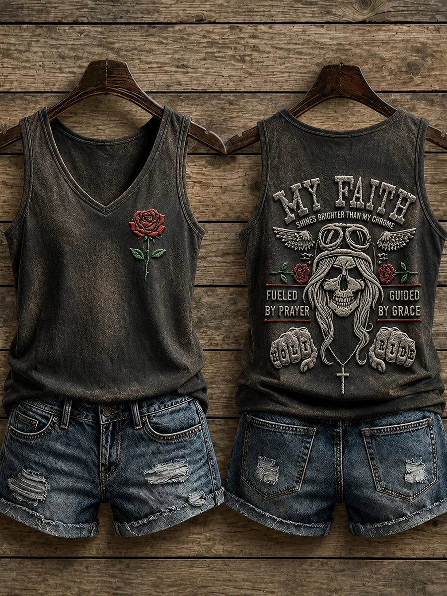 My Faith Shines Brighter Than My Chrome Tank Top Skull Cross Clothing Gifts For Fans - Merchluma