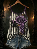 Gothic Purple Rose Stripe Tank Top Dark Floral Clothing Birthday Gift - Merchluma