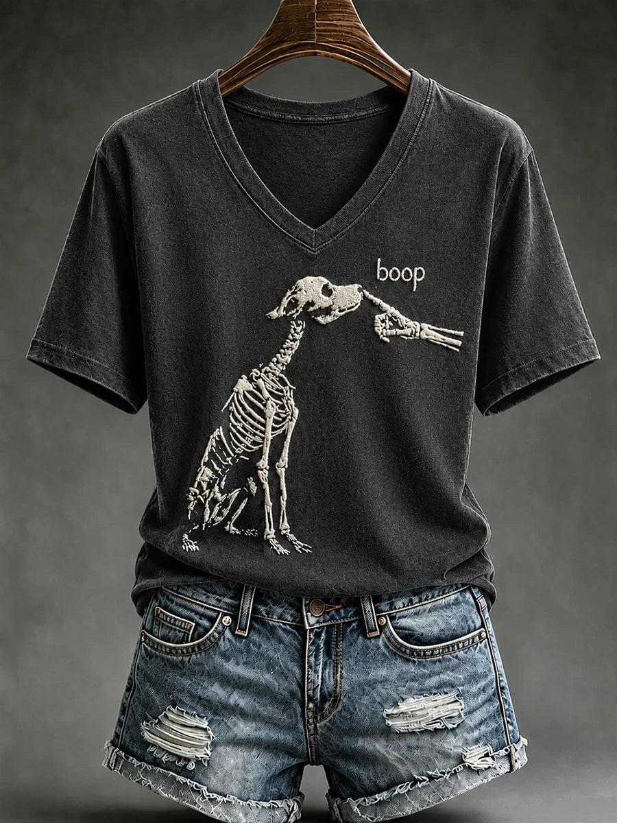 Boop Skeleton Dog V-Neck Shirt Funny Halloween Shirt Gifts Ideas For Mom - Merchluma