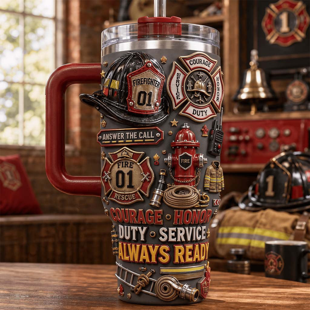 Firefighter Courage Honor Duty Service Always Ready Tumbler Patriotic Cup Firefighter Gifts - Merchluma