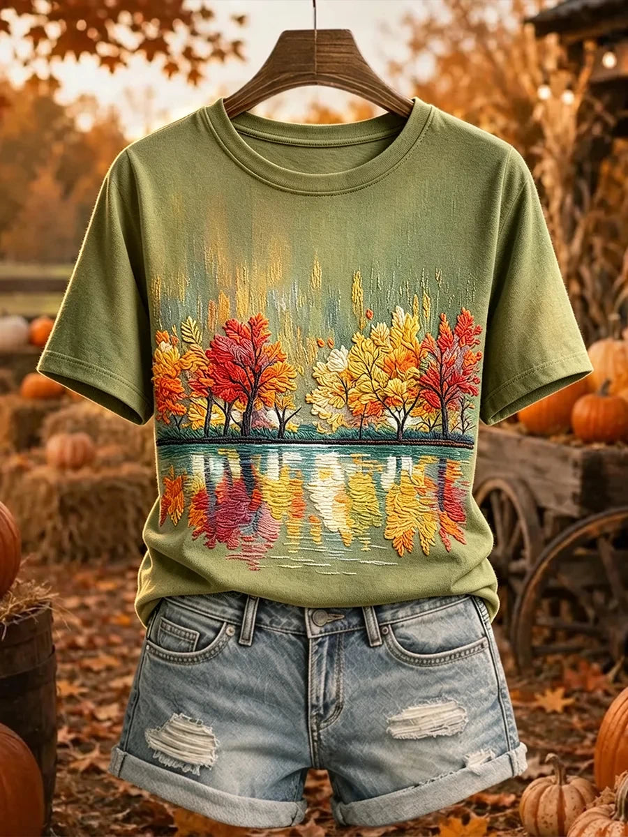 Autumn Trees Reflection T-Shirt Nature Landscape Autumn Present Gift - Merchluma
