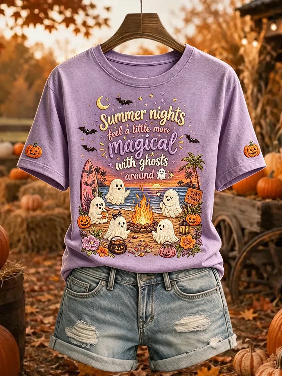 Halloween Ghost Camping T-Shirt Summer Nights Feel A Little More Magical With Ghost Around Tee - Merchluma