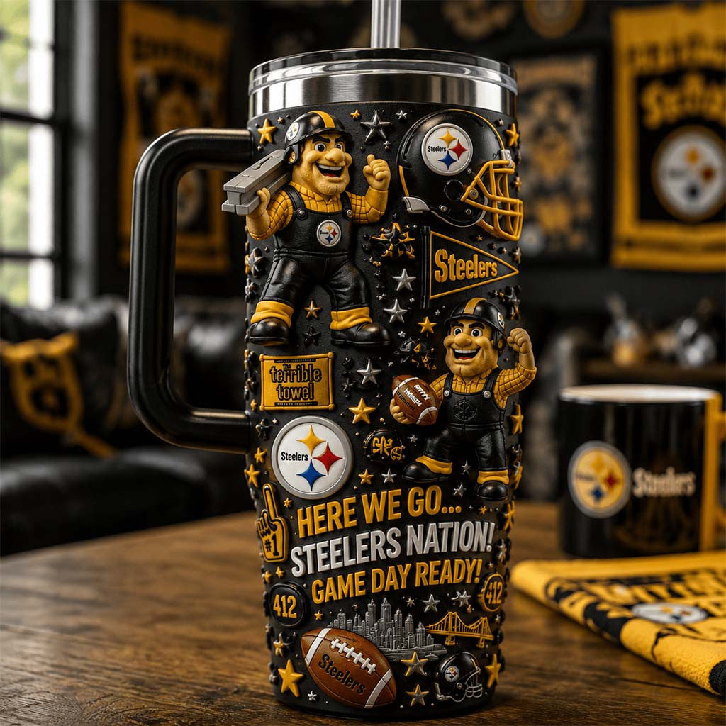 Pittsburgh Steelers Merch Here We Go Steelers Nation Game Day Ready Tumbler Gifts For Him - Merchluma