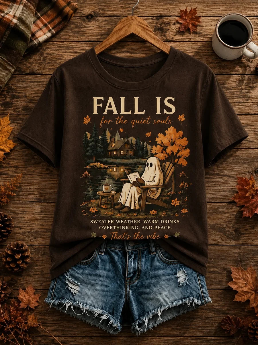 Fall Is The Quiet Souls Ghost Halloween T-Shirt That's The Vibe Shirt Autumn Outfits - Merchluma