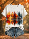 Autumn Forest Lake Shirt Fall Trees Scenic Nature Reflection Tee Best Gift For Mom - Merchluma