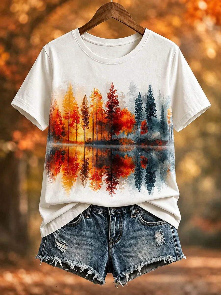 Autumn Forest Lake Shirt Fall Trees Scenic Nature Reflection Tee Best Gift For Mom - Merchluma