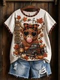 Cow Hello Fall Cozy Days And Good Vibes T-Shirt Fashion Autumn Apparel Gift for Sisters - Merchluma