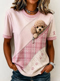 Cute Poodle Breast Cancer Awareness Pattern Patchwork Art T-Shirt Gift For Poodle Lovers - Merchluma