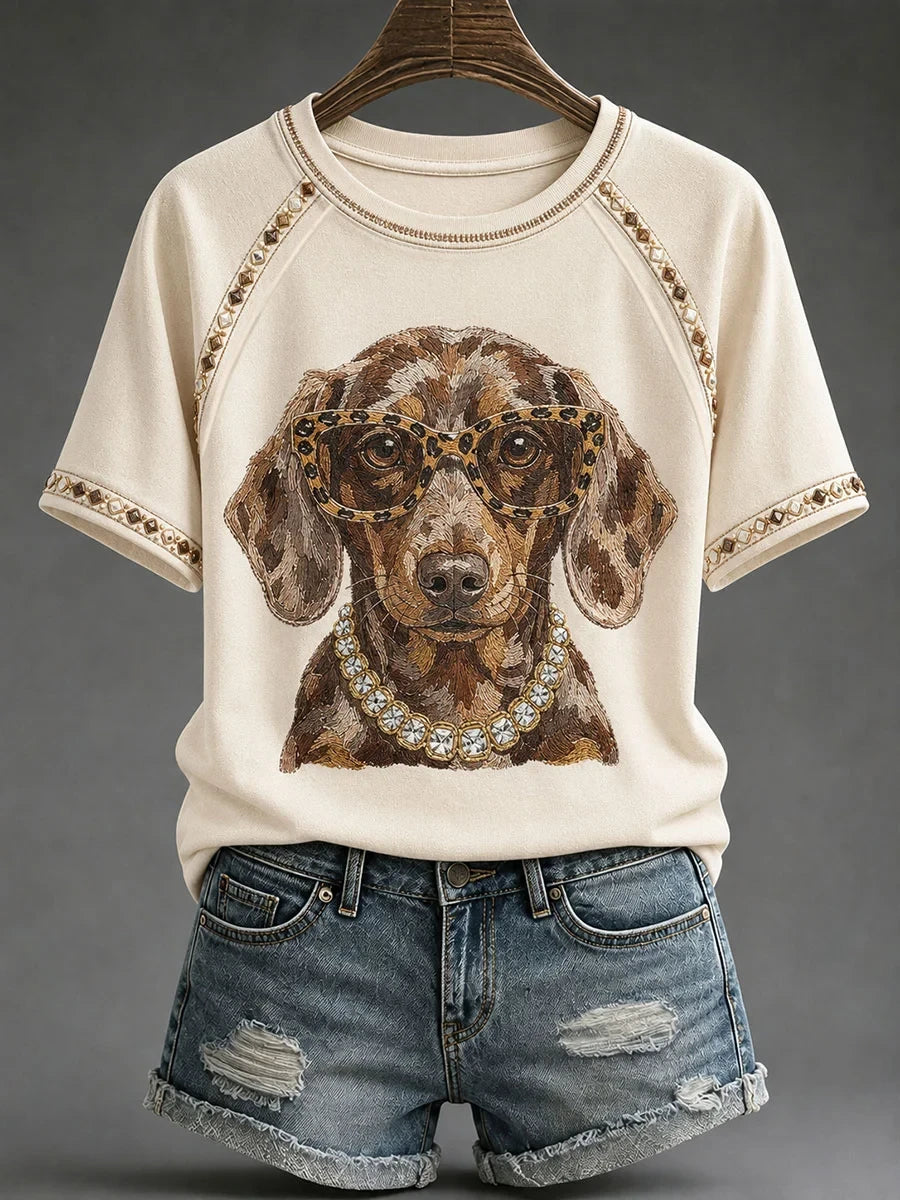 Dapple Dachshund Shirt Leopard Glasses Wiener Dog T-Shirt Pet Lover Gift For Women - Merchluma