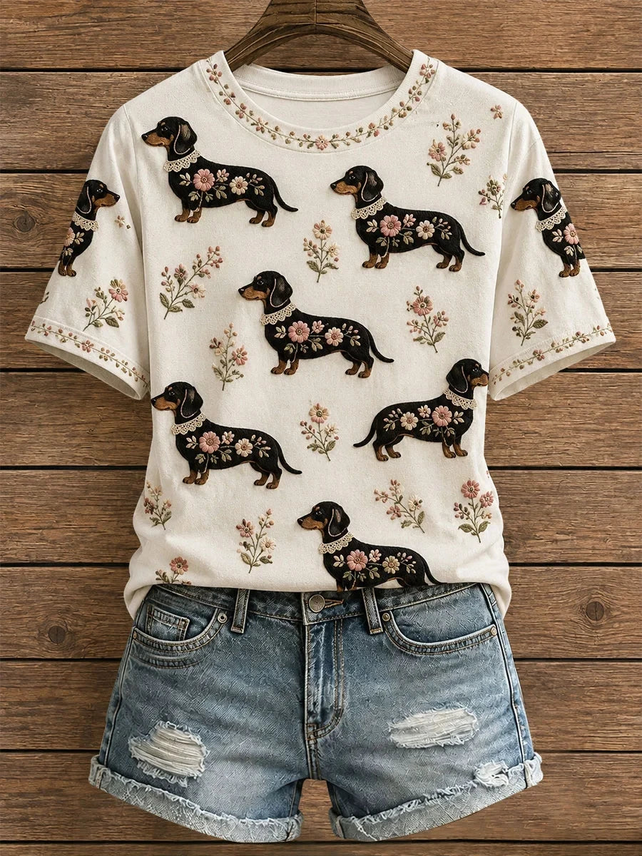 Floral Dachshund T-Shirt Cute Dog Apparel Best Gift For Dachshund Mom - Merchluma