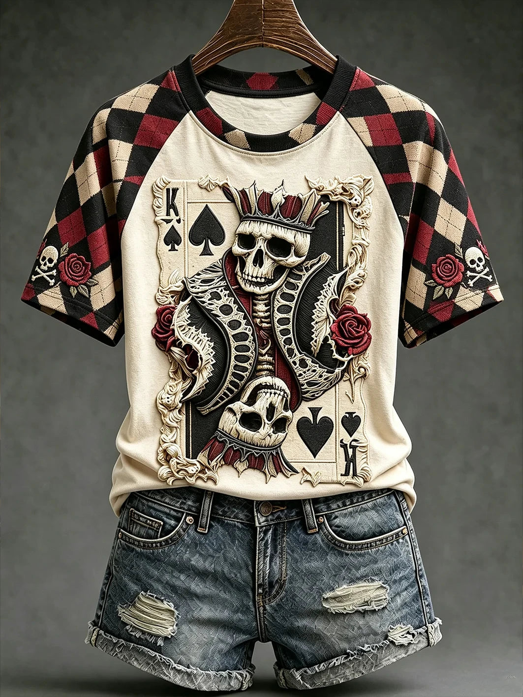 Gothic Skull Poker Element T-Shirt Spooky Season Apparel Halloween Gift For Her - Merchluma