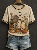Autumn Ghost Halloween T-Shirt Cute Spooky Themed Apparel Gift For Women - Merchluma