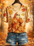 Autumn Ghost T-Shirt Fall Inspired Clothes Cute Halloween Gifts For Her - Merchluma