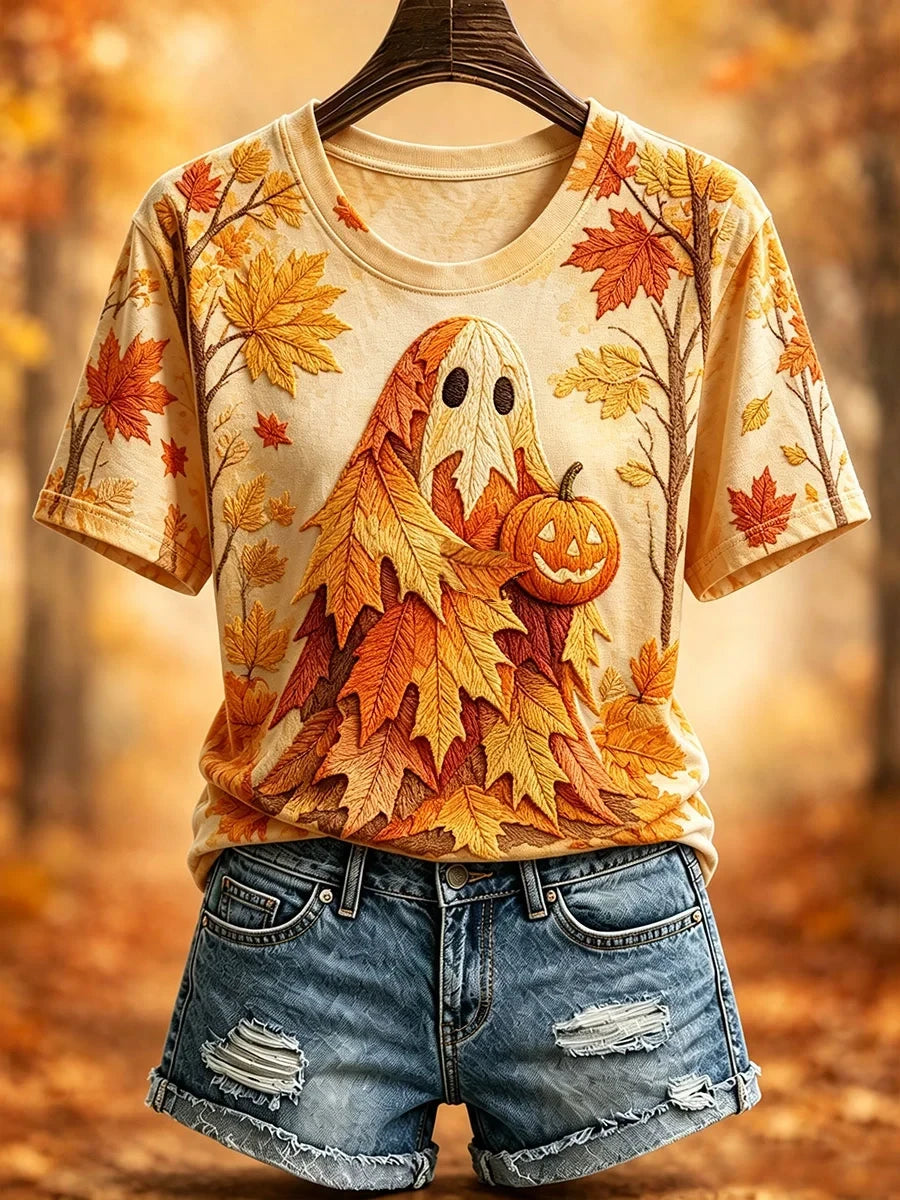Autumn Ghost T-Shirt Fall Inspired Clothes Cute Halloween Gifts For Her - Merchluma