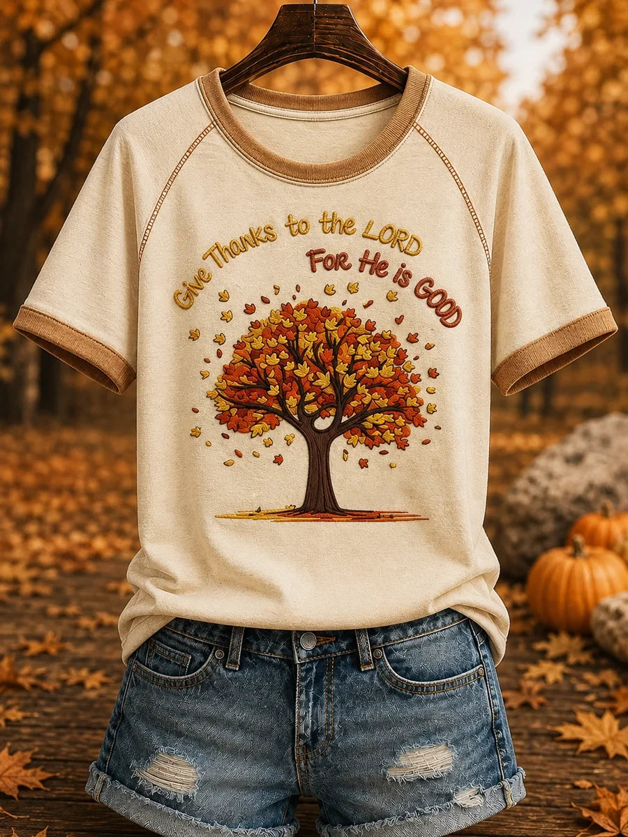 Autumn Give Thanks To The Lord For He Is Good T-Shirt Fall Outfit Gift For Christian - Merchluma