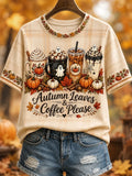 Autumn Leaves And Coffee Please T-Shirt Cute Ghost Shirt Halloween Gift For Coffee Lovers - Merchluma