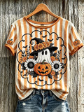 Autumn Theme Adorable Ghost Pattern T-Shirt Trendy Autumn Clothes Halloween Presents - Merchluma