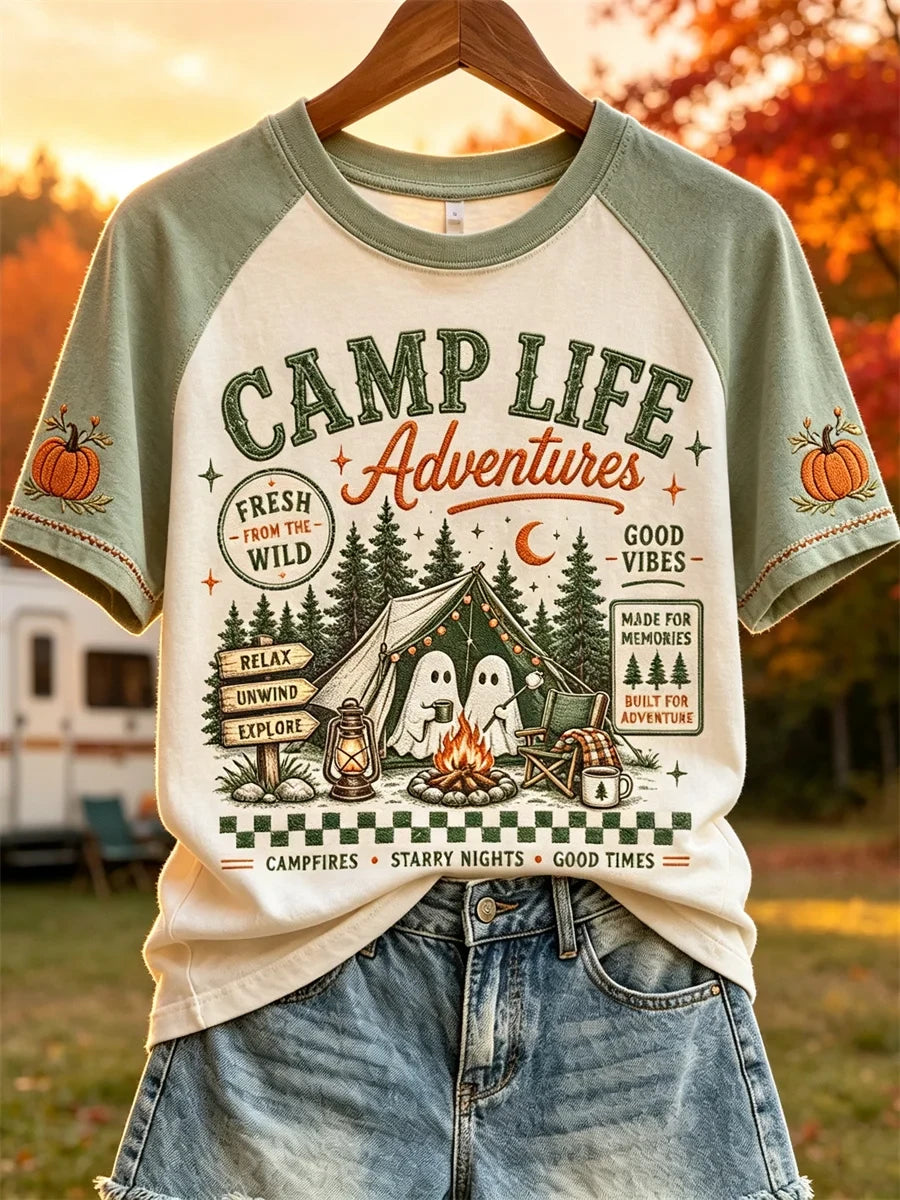 Camp Life Adventures Ghosts Fall Camping T-Shirt Cute Autumn Outfits Gift For Halloween - Merchluma