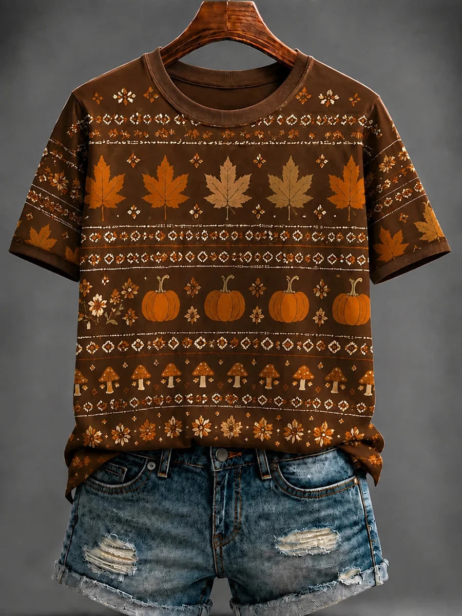 Autumn Leaves Pumpkin T-Shirt Fall Inspired Outfit Present Ideas For Her - Merchluma
