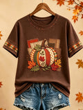 Autumn Pumpkin Patchwork T-Shirt Fall Inspired Clothing Meaningful Gift for Sisters - Merchluma
