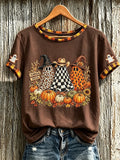 Autumn Theme Adorable Ghost Pattern T-Shirt Fall Inspired Outfit Halloween Present Ideas - Merchluma