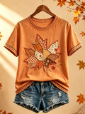 Autumn Maple Leaf Patchwork T-Shirt Fall Inspired Clothes Useful Gift For Her - Merchluma