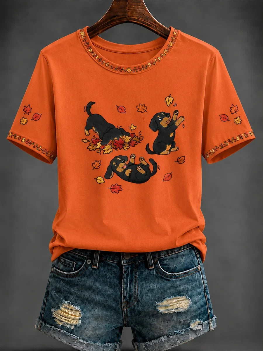 Dachshund Autumn Leaves Shirt Cute Wiener Dog Fall T-Shirt Best Gift For Dog Lovers - Merchluma