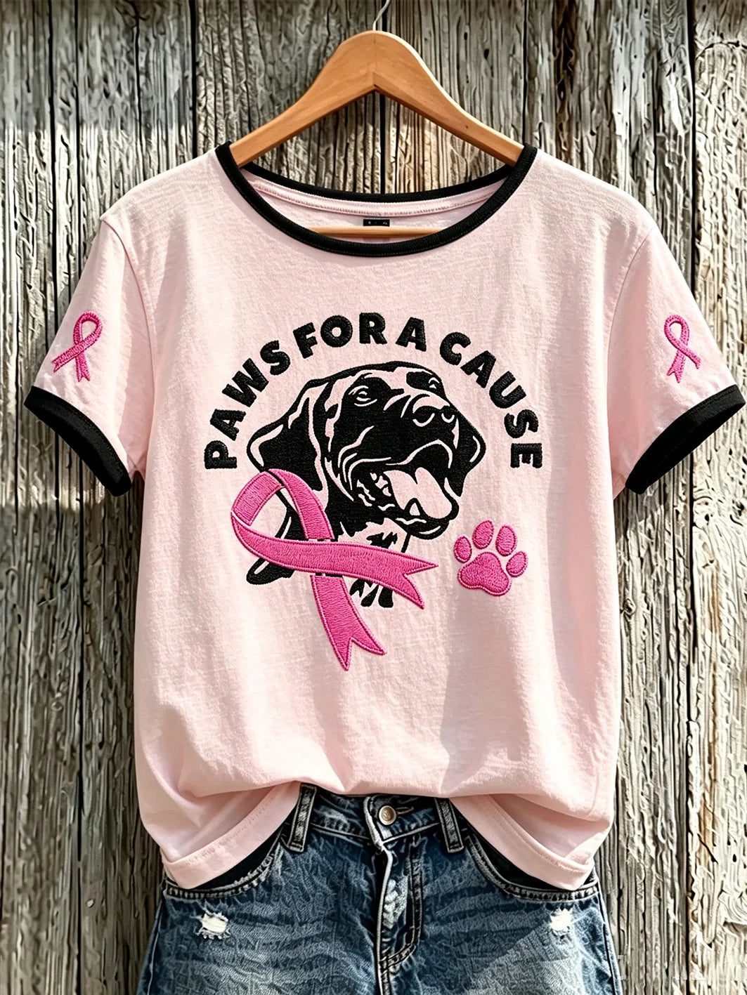 Breast Cancer Theme Cute Dog T-Shirt Paws For A Cause Shirt Breast Cancer Awareness Merch - Merchluma