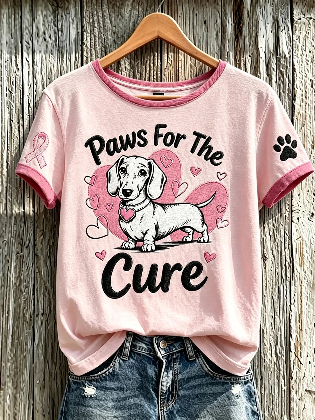 Breast Cancer Theme Cute Dog T-Shirt Paws For A Cure Shirt Breast Cancer Awareness Apparel - Merchluma