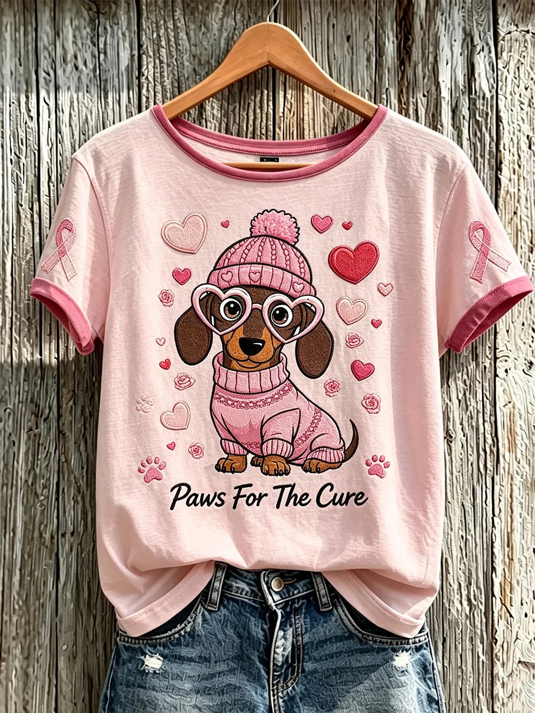 Breast Cancer Theme Cute Dog Heart T-Shirt Paws For A Cure Shirt Breast Cancer Awareness Gear - Merchluma