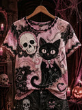 Halloween Black Cat Shirt Cute Skull T-Shirt Halloween Gift For Cat Lovers - Merchluma