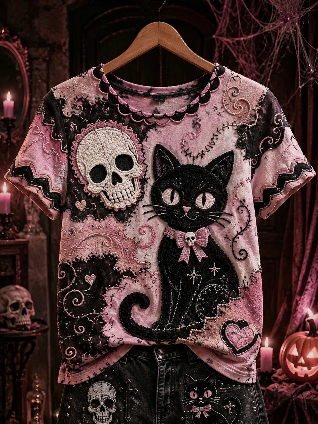 Halloween Black Cat Shirt Cute Skull T-Shirt Halloween Gift For Cat Lovers - Merchluma