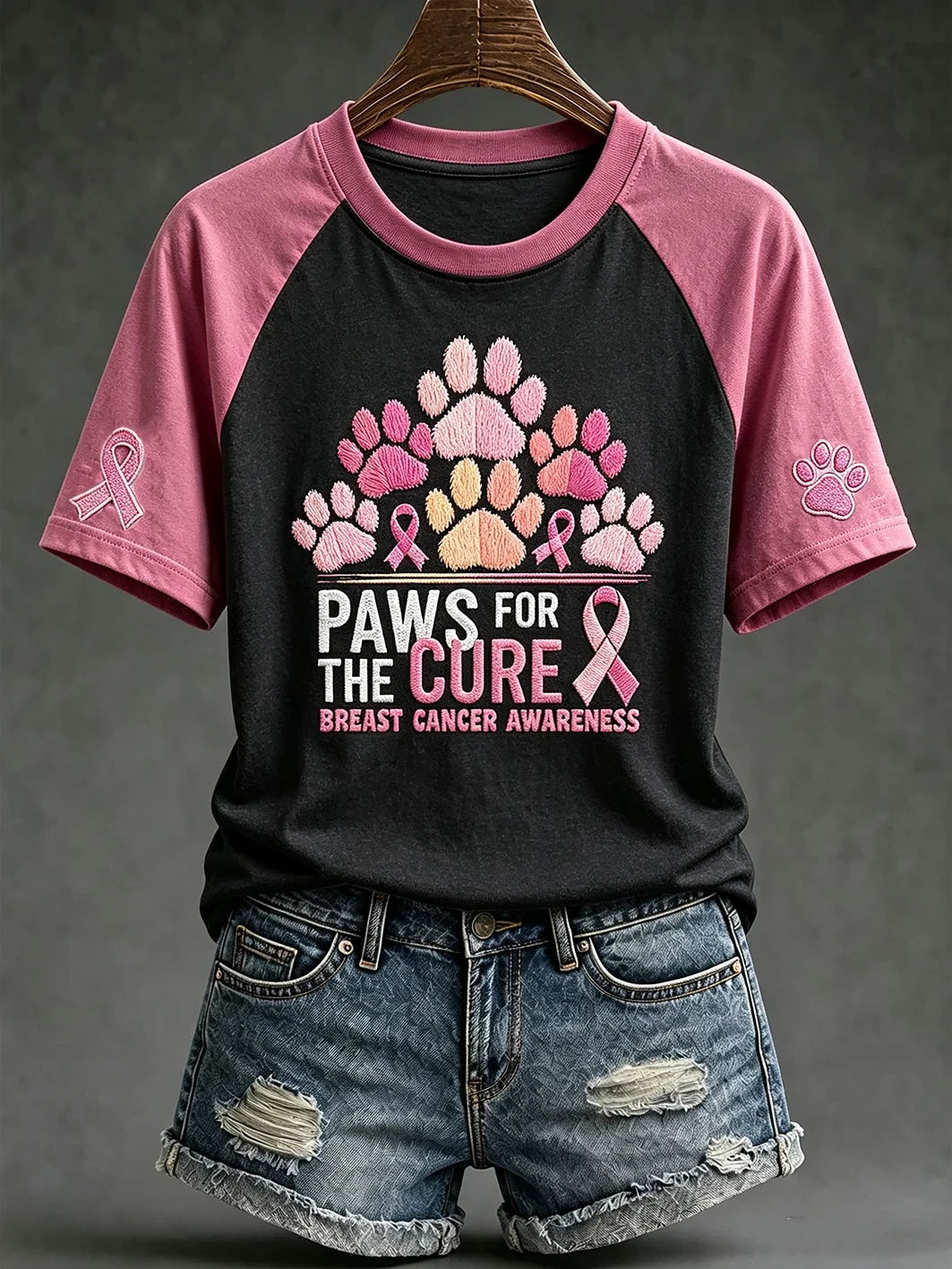 Breast Cancer Theme Paws For The Cure Slogan Cute Dog T-Shirt Present For Dog Lovers - Merchluma