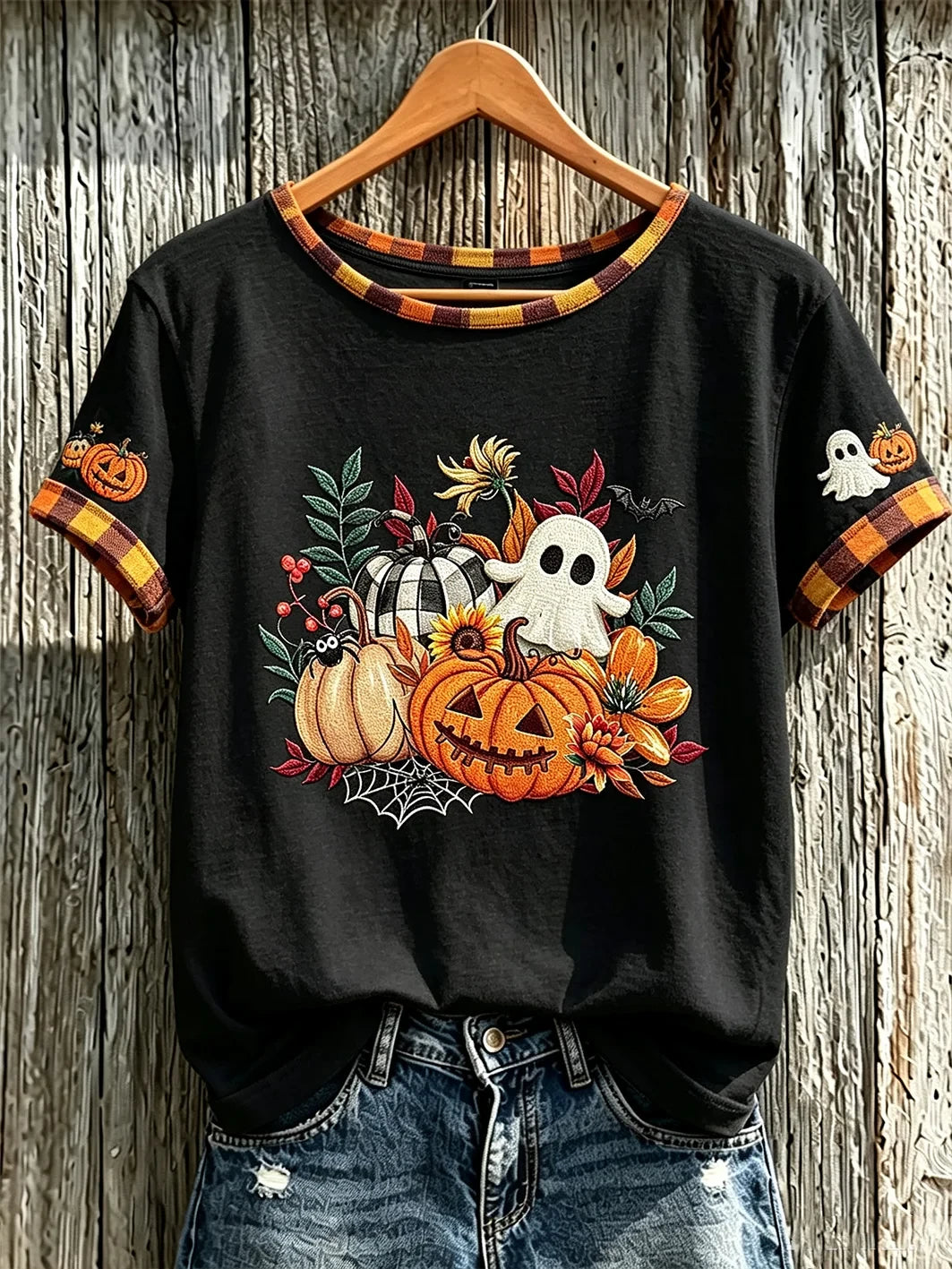 Autumn Theme Adorable Ghost Pattern T-Shirt Halloween Ideas For Gifts - Merchluma
