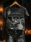 Gothic Skull Middle Finger T-Shirt Halloween Inspired Clothing Halloween Present Ideas - Merchluma