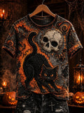 Halloween Black Cat Shirt Spooky Skull T-Shirt Halloween Gift For Cat Lovers - Merchluma
