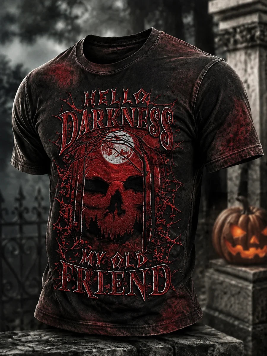 Hello Darkness My Old Friend T-Shirt Bloody Skull Shirt Halloween Gift For Men - Merchluma