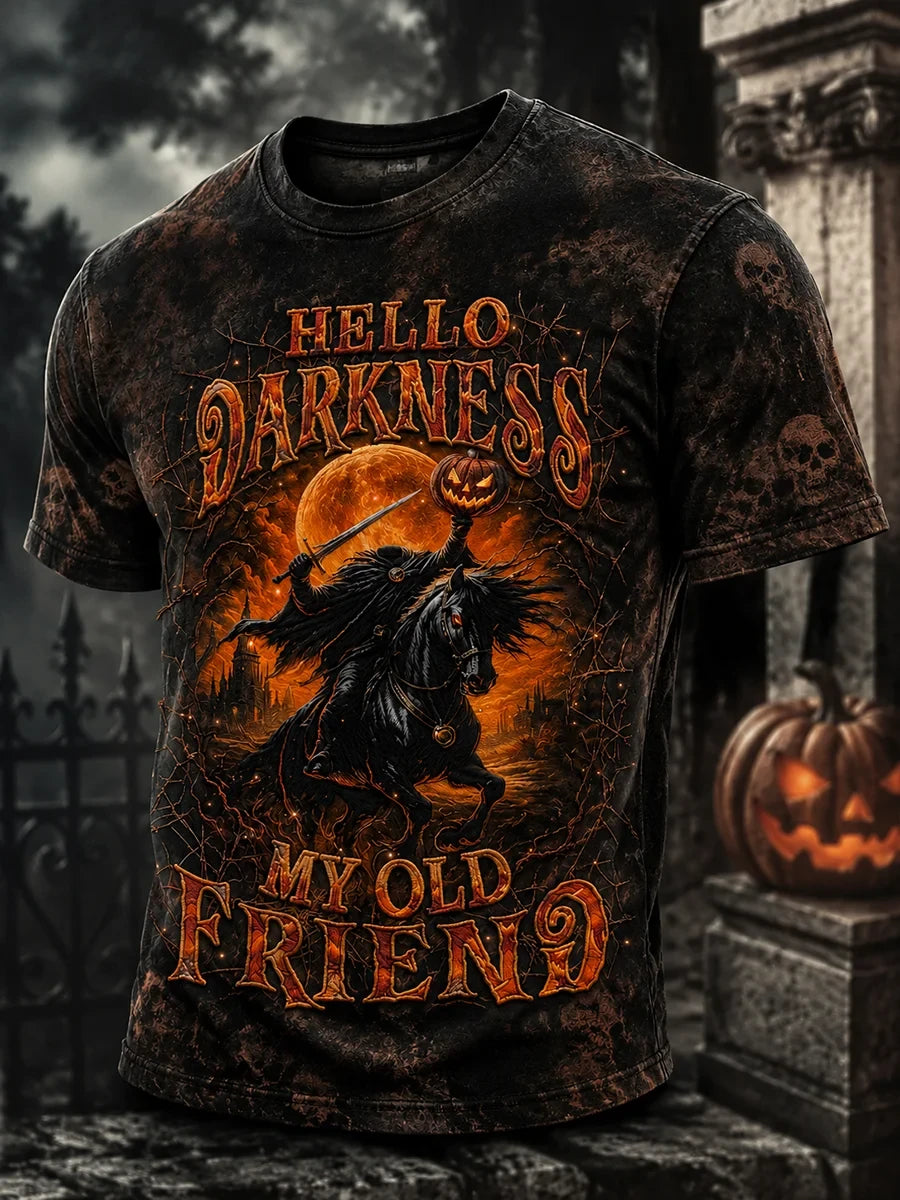 Hello Darkness My Old Friend T-Shirt Headless Horseman Shirt Halloween Themed Presents - Merchluma