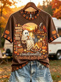 Emotionally Checked Into Fall Cozy Ghost By Campfire T-Shirt Cute Halloween Gifts - Merchluma